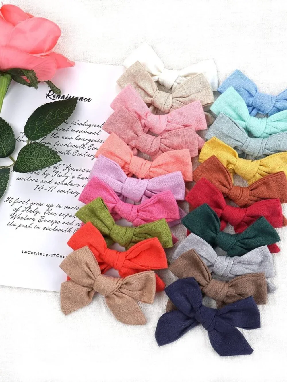 40 Pieces Girls Hair Bows Linen Fabric Bows Alligator Clips Hair Accessories for